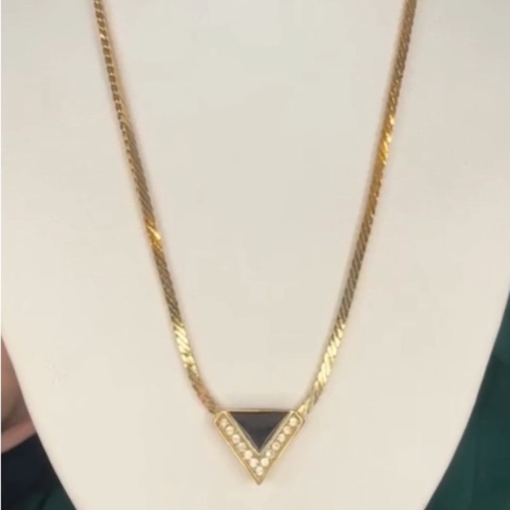☄️SOLD☄️ Dior Gold Necklace with Black Triangle Pendant This IS Authentic